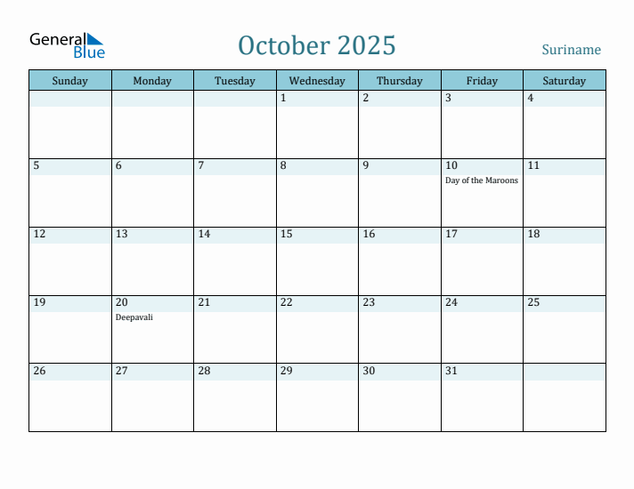 October 2025 Calendar with Holidays
