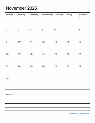 Last month calendar November 2025