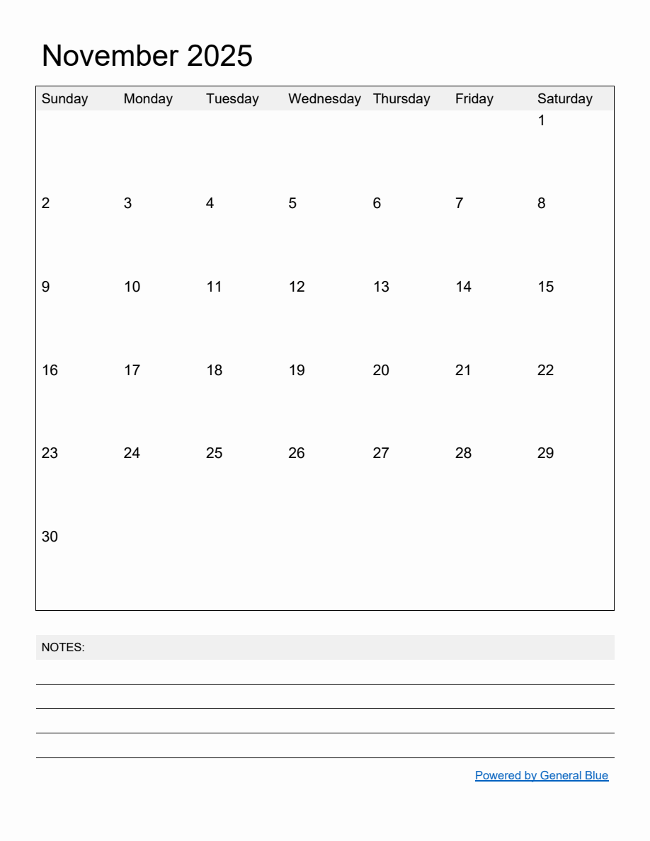 Free Printable Monthly Calendar for November 2025