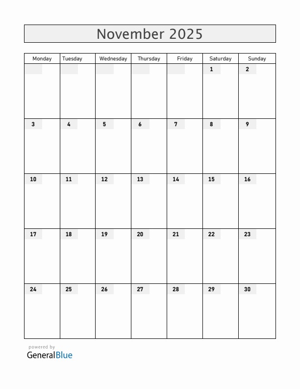 Blank November 2025 Calendar
