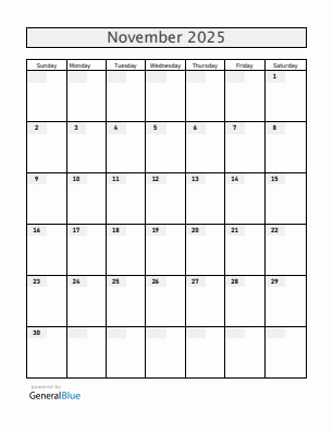 Next month calendar November 2025