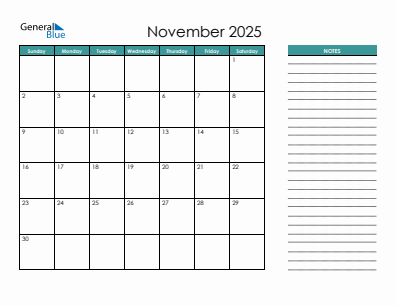Last month calendar November 2025