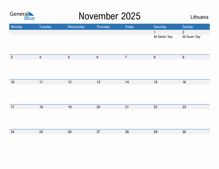 Fillable November 2025 Calendar