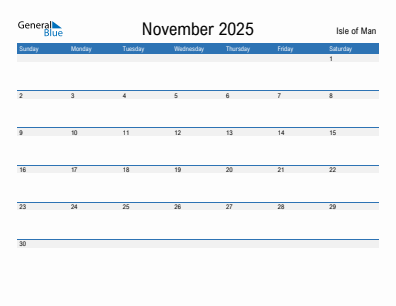 Current month calendar with Isle of Man holidays for November 2025
