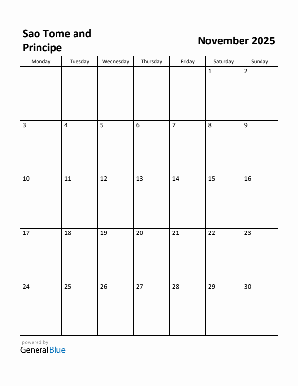 November 2025 Calendar with Sao Tome and Principe Holidays