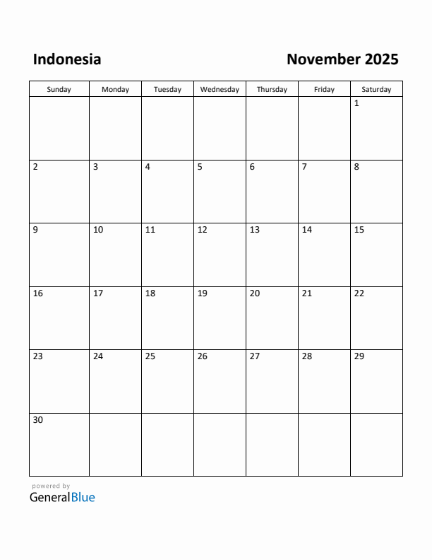 November 2025 Calendar with Indonesia Holidays
