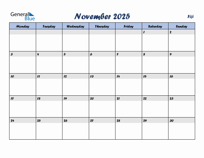 November 2025 Calendar with Holidays in Fiji