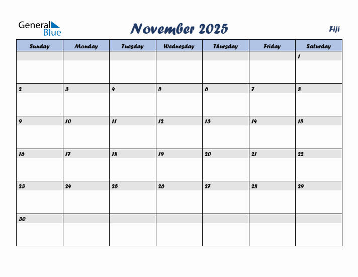 November 2025 Calendar with Holidays in Fiji