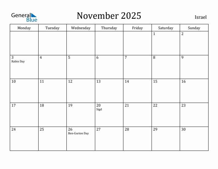 November 2025 Calendar Israel