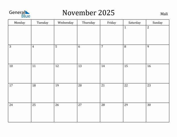 November 2025 Calendar Mali
