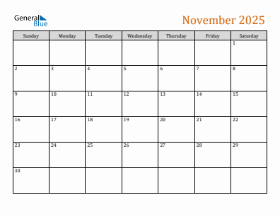 Last month calendar November 2025