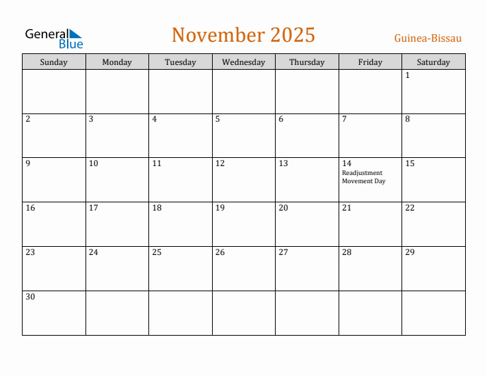 November 2025 Holiday Calendar with Sunday Start