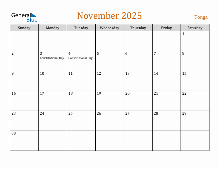 November 2025 Holiday Calendar with Sunday Start