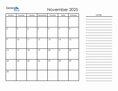 Current month calendar November 2025
