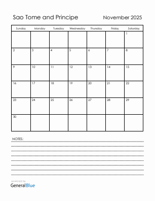 Current month calendar with Sao Tome and Principe holidays for November 2025