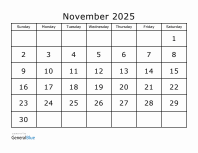 Last month calendar November 2025