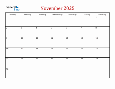 Last month calendar November 2025