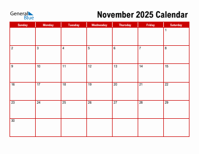 Next month calendar November 2025