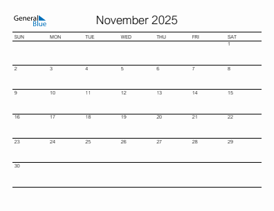 Last month calendar November 2025