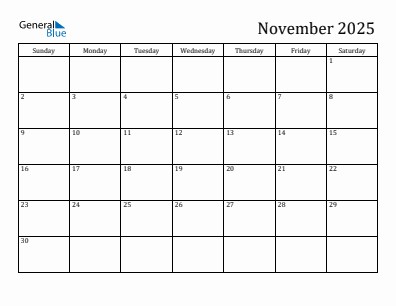 Current month calendar November 2025