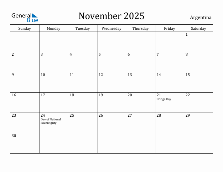 November 2025 Calendar Argentina