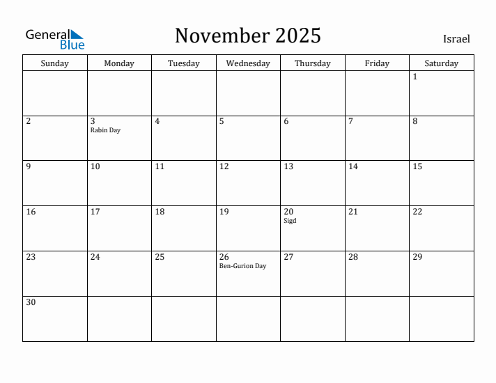 November 2025 Calendar Israel