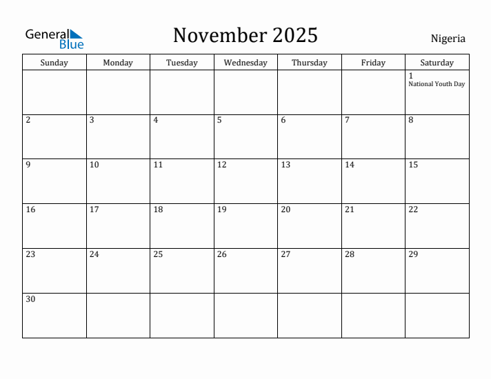 November 2025 Calendar Nigeria