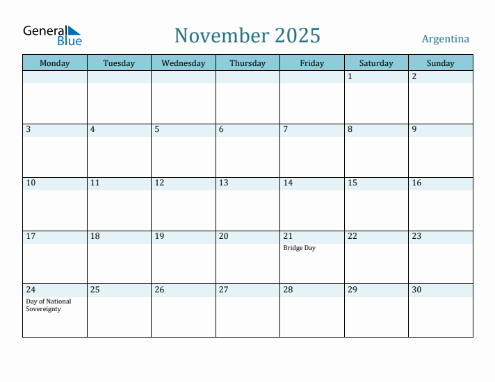 November 2025 Calendar with Holidays