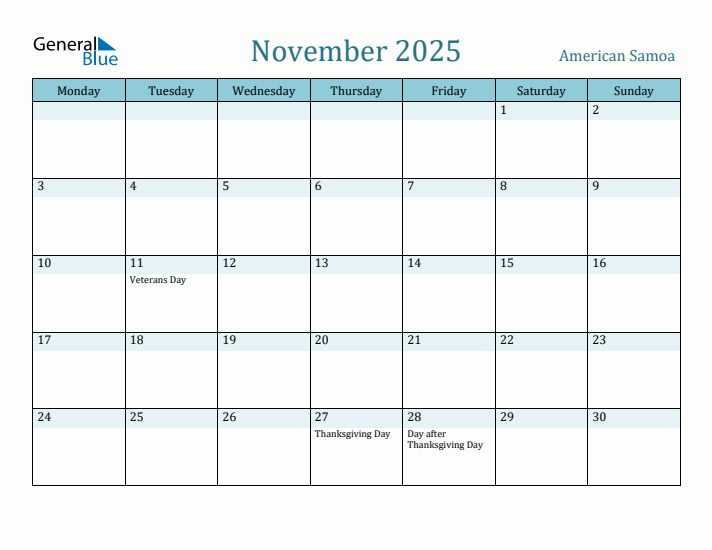 November 2025 Calendar with Holidays