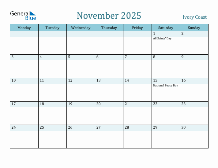 November 2025 Calendar with Holidays