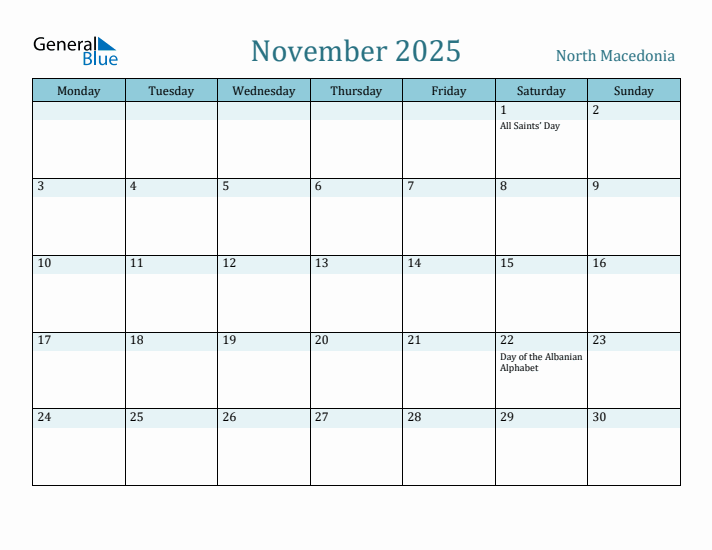 November 2025 Calendar with Holidays