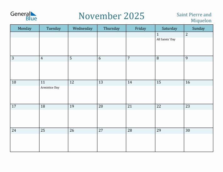 November 2025 Calendar with Holidays