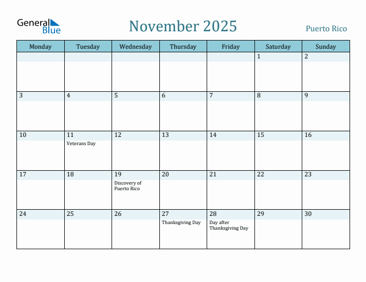 November 2025 Calendar with Holidays