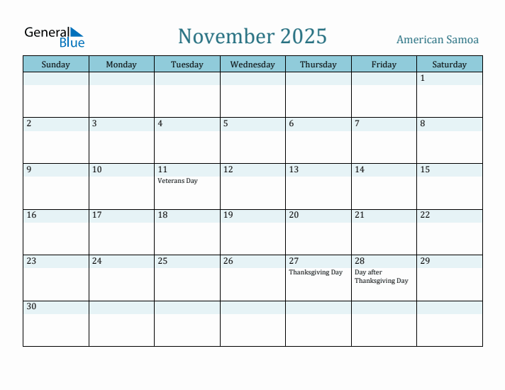 November 2025 Calendar with Holidays