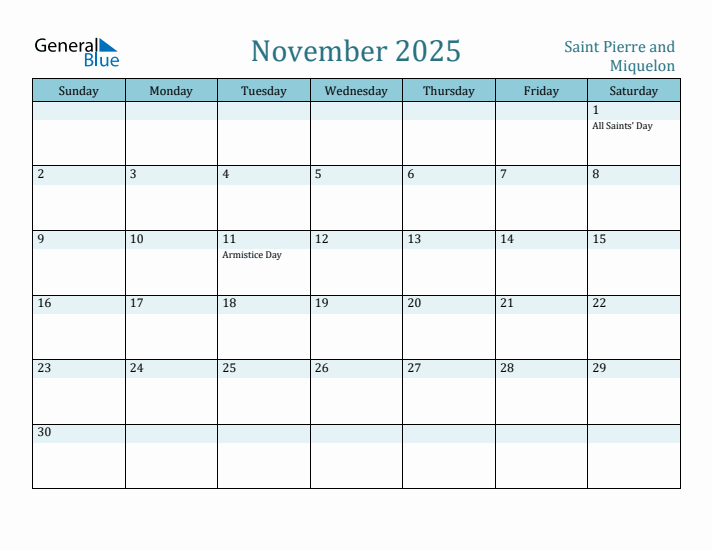 November 2025 Calendar with Holidays