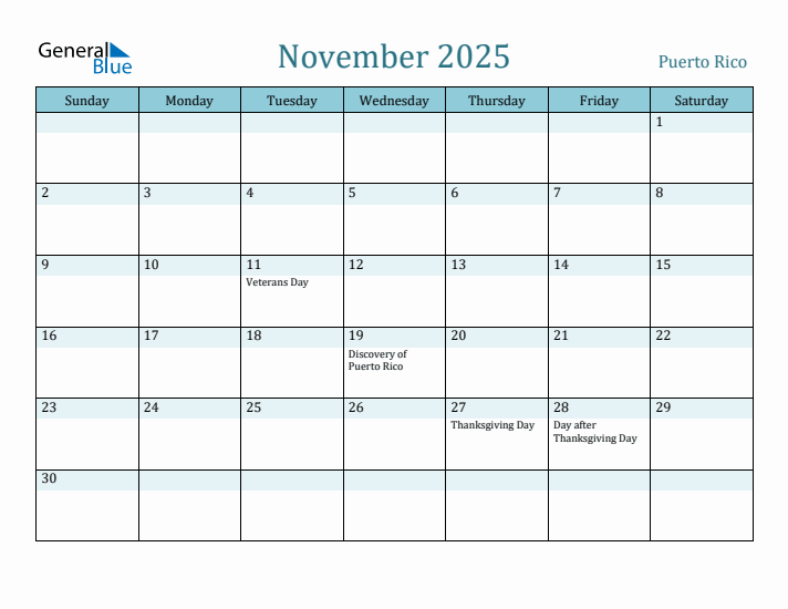 November 2025 Calendar with Holidays