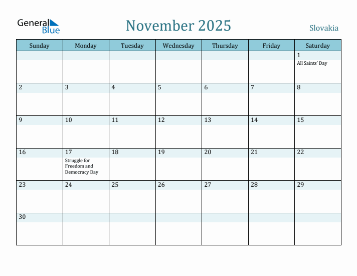 November 2025 Calendar with Holidays