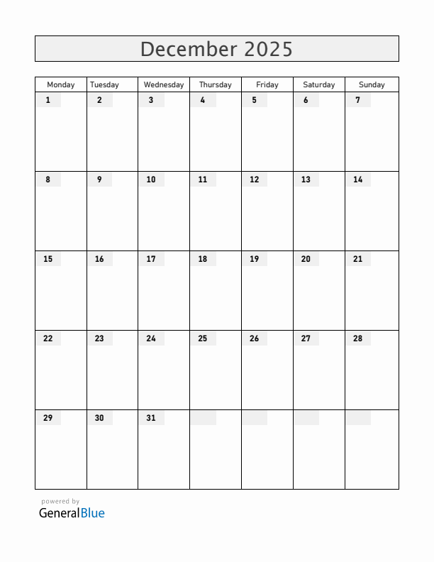 Blank December 2025 Calendar