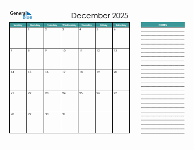 Last month calendar December 2025