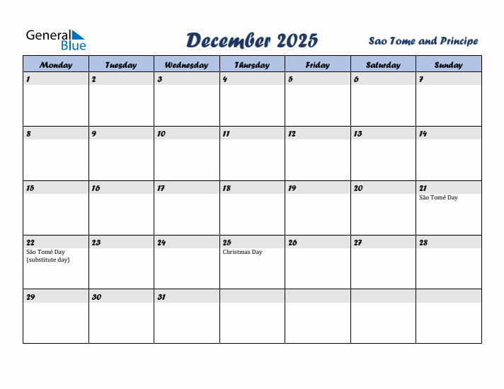 December 2025 Calendar with Holidays in Sao Tome and Principe