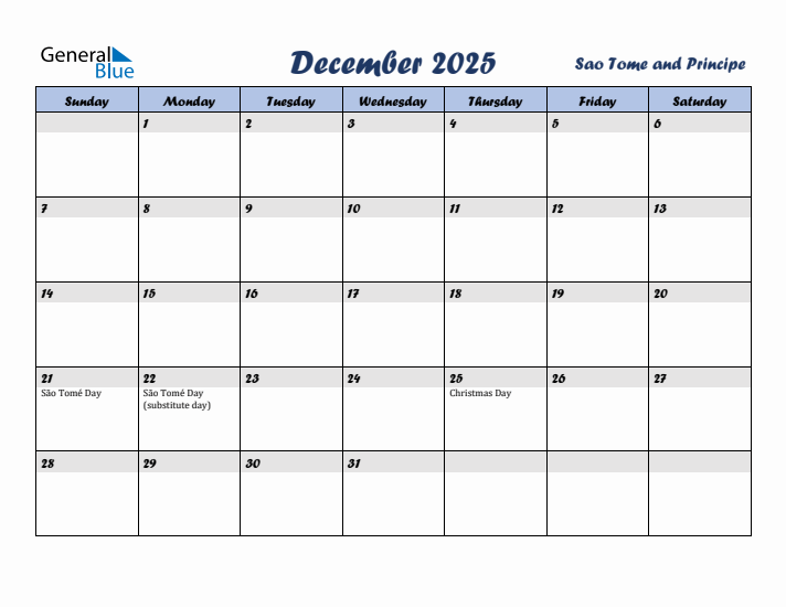December 2025 Calendar with Holidays in Sao Tome and Principe