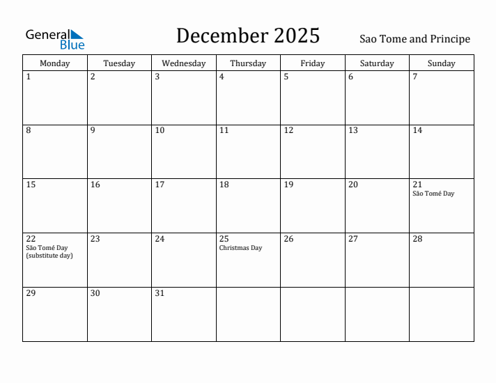 December 2025 Calendar Sao Tome and Principe