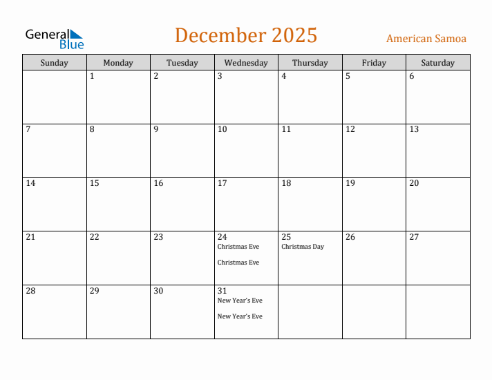 December 2025 Holiday Calendar with Sunday Start