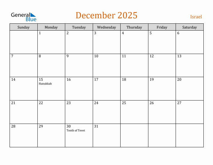 December 2025 Holiday Calendar with Sunday Start