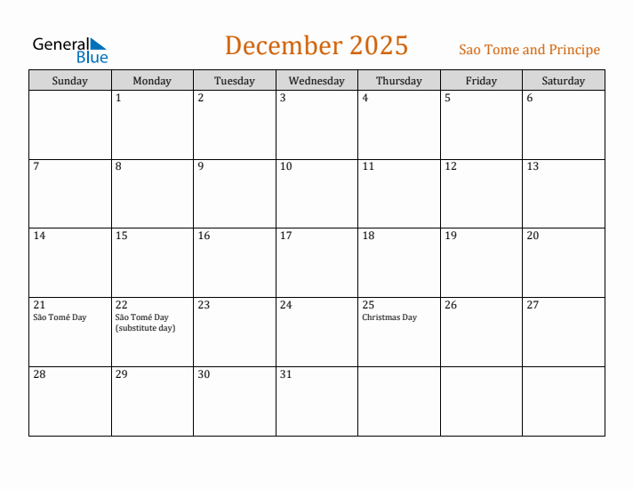 December 2025 Holiday Calendar with Sunday Start