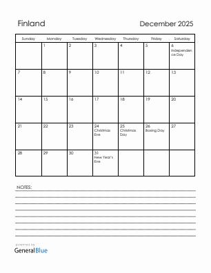 Current month calendar with Finland holidays for December 2025