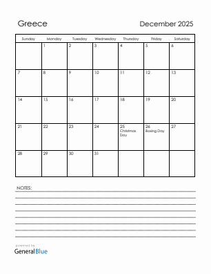 Current month calendar with Greece holidays for December 2025