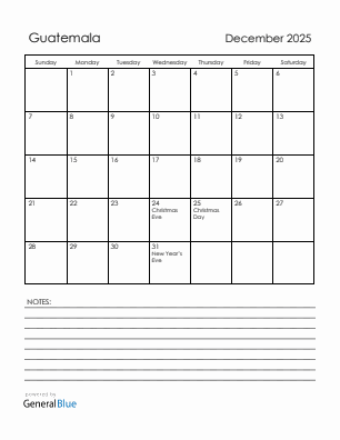 Current month calendar with Guatemala holidays for December 2025