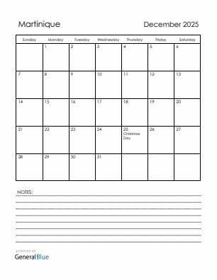 Current month calendar with Martinique holidays for December 2025