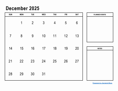 Last month calendar December 2025
